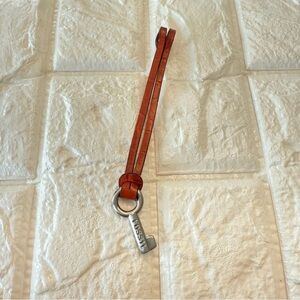 FOSSIL Silver KEY Brown LEATHER Strap key fob bag charm keychain hang tag